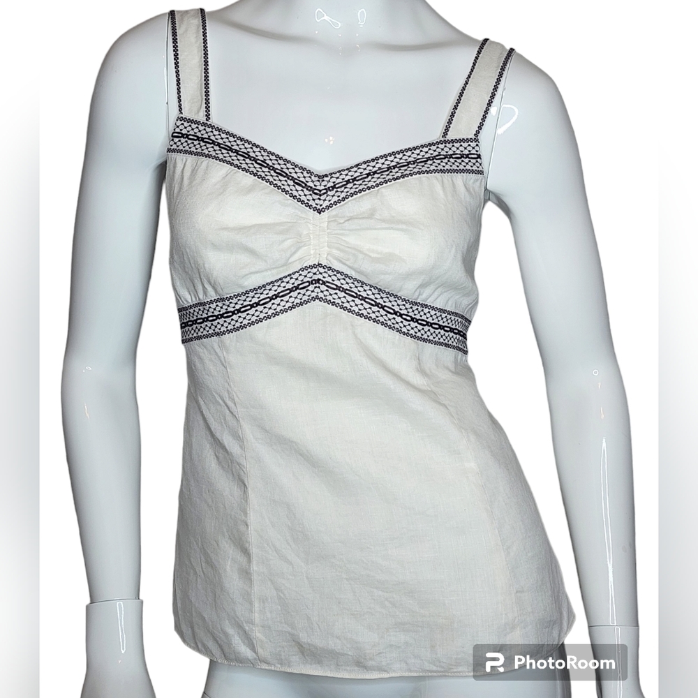 Ann Taylor White Tank Top with Black Trim